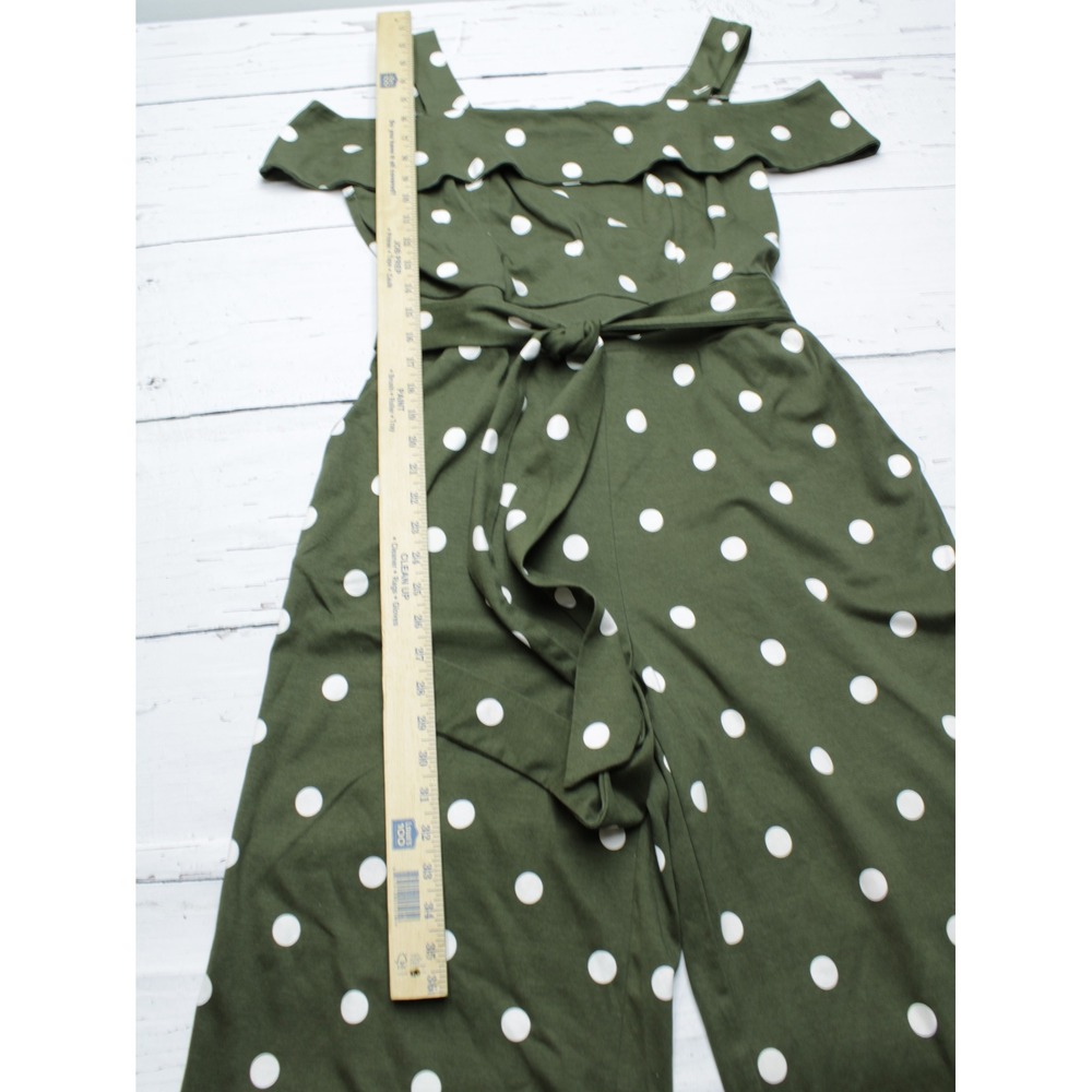 New York & Company Polka Dot Cotton Jumpsuit Green L Romper - Picture 8 of 10